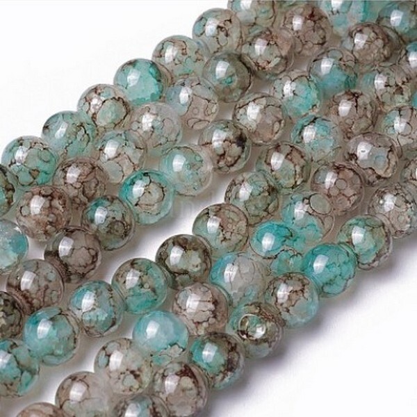 98 perles ronde en verre craquelé fabrication bijoux 8 mm VERT BRUN - Photo n°1