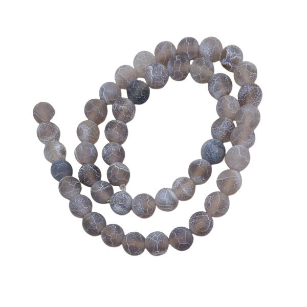 Fil de 46 perles ronde en pierre naturelle AGATE CRAQUELLE MAT 8 mm GRIS - Photo n°1