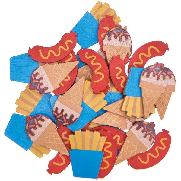 36 Confettis en bois - hot-dog, frites, glace - multicolore - Photo n°1