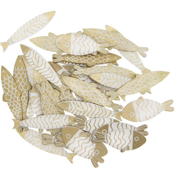 36 Confettis en bois - poissons - doré - Photo n°1