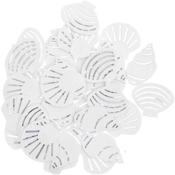 36 Confettis en bois - coquillage - blanc - Photo n°1