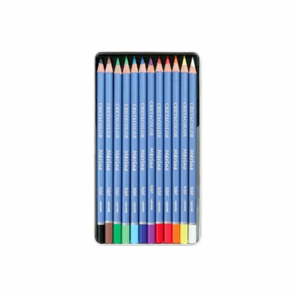 Set 12 crayons de couleur aquarellables - Boîte métal - Marino - Photo n°2