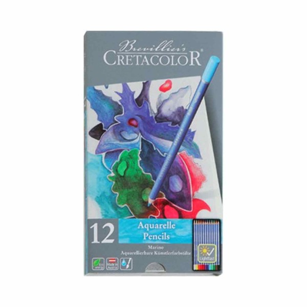 Set 12 crayons de couleur aquarellables - Boîte métal - Marino - Photo n°1