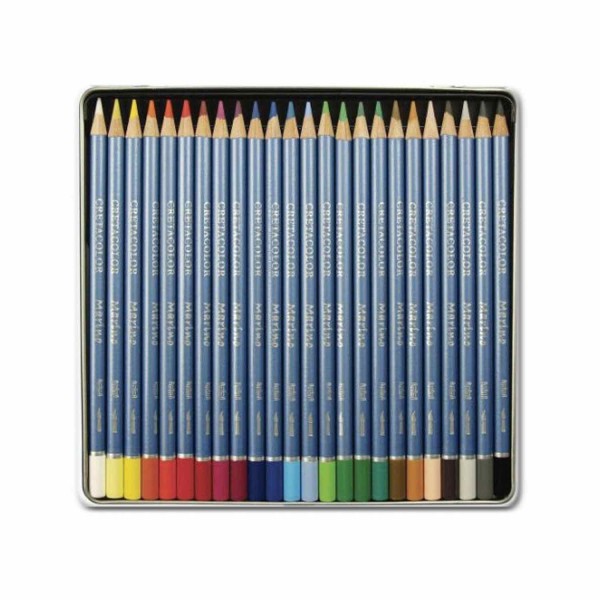 Set 24 crayons de couleur aquarellables - Boîte métal - Marino - Photo n°2