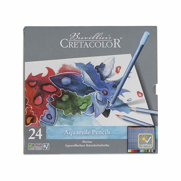 Set 24 crayons de couleur aquarellables - Boîte métal - Marino - Photo n°1