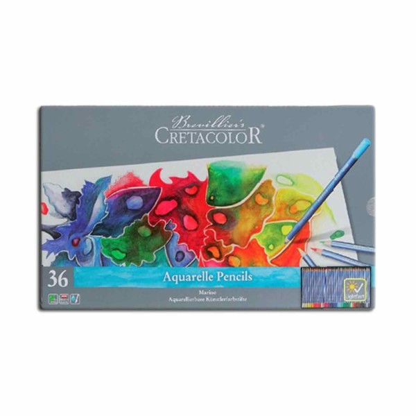 Set 36 crayons de couleur aquarellables - Boîte métal - Marino - Photo n°1