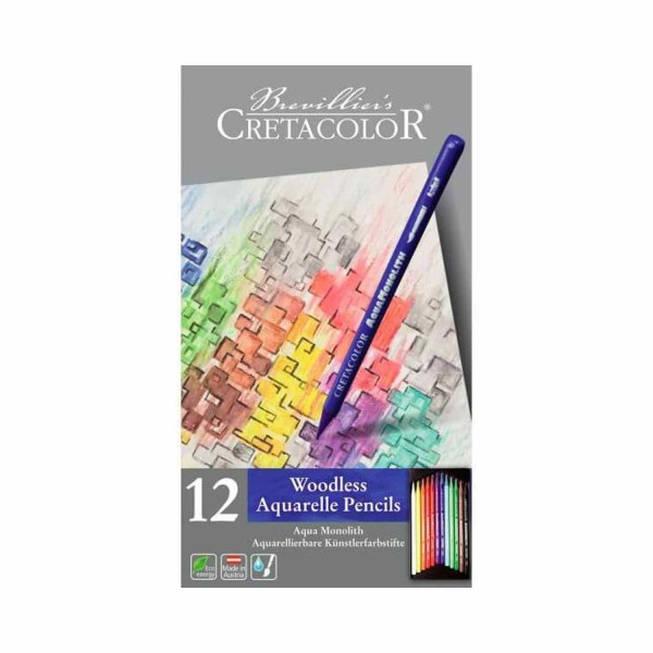 Set 12 crayons de couleur aquarellables - Boîte métal - Monolith - Photo n°1