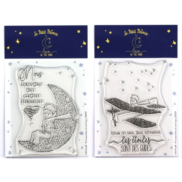 2 Tampons transparents Le Petit Prince Avion et Lune - Photo n°1