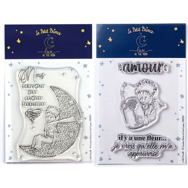 3 Tampons transparents Le Petit Prince Lune et Fleur - Photo n°1