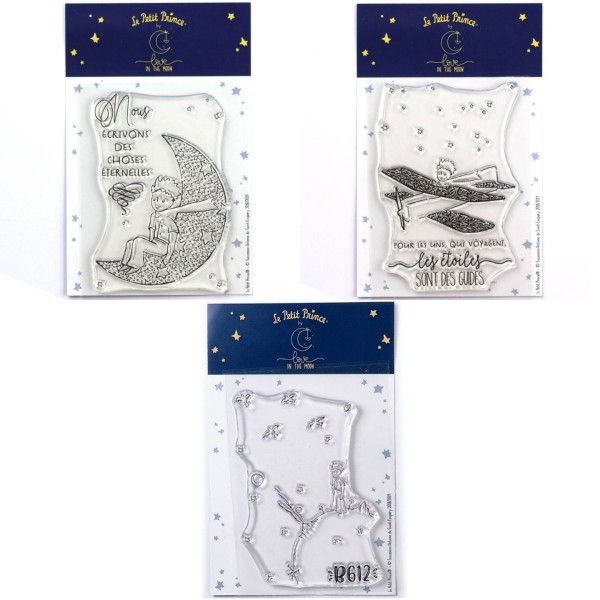 3 Tampons transparents Le Petit Prince et la Lune + son Avion + Asteroïd - Photo n°1