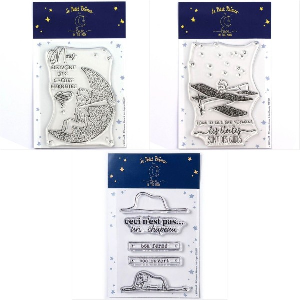 7 Tampons transparents Le Petit Prince Ciel et la Lune + son Avion + Boa Elephant - Photo n°1