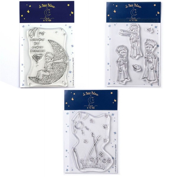 7 Tampons transparents Le Petit Prince et La lune + Etoiles + Paysage - Photo n°1