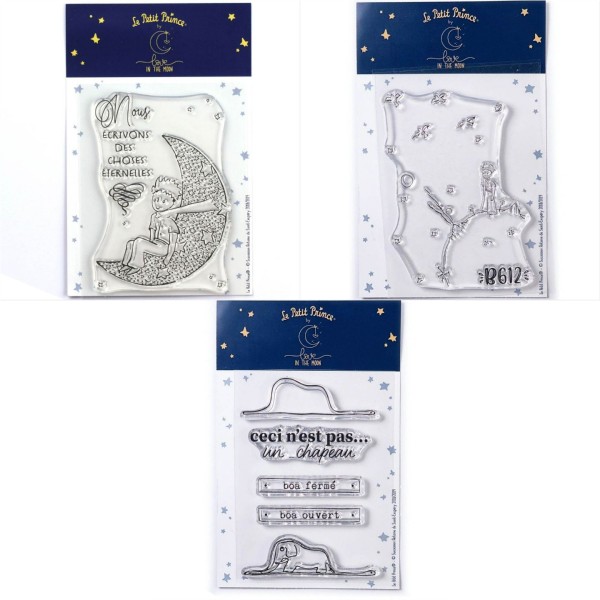 7 Tampons transparents Le Petit Prince et La lune + Astéroïd + Boa Elephant - Photo n°1