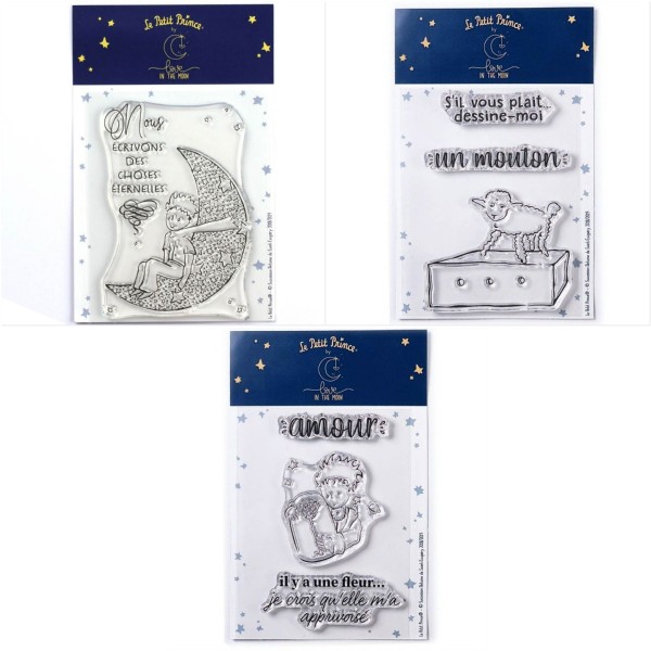 7 Tampons transparents Le Petit Prince et La lune + Mouton + Fleur - Photo n°1