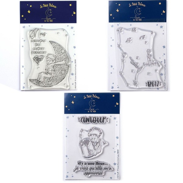 6 Tampons transparents Le Petit Prince et La lune + Paysage + Fleur - Photo n°1