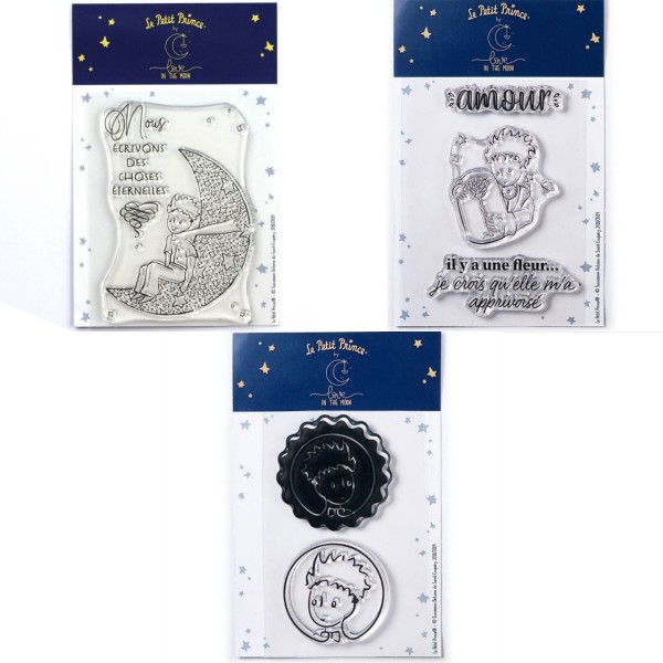 6 Tampons transparents Le Petit Prince et La lune + Fleur + Portraits - Photo n°1