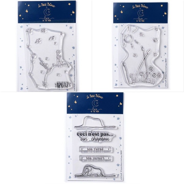 7 Tampons transparents Le Petit Prince et Astéroïd + Paysage + Boa Eléphant - Photo n°1