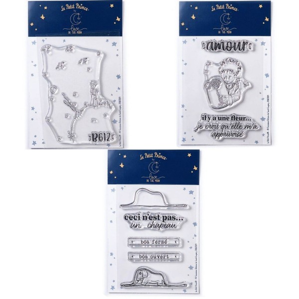 9 Tampons transparents Le Petit Prince et Astéroïd + Fleur + Boa Eléphant - Photo n°1