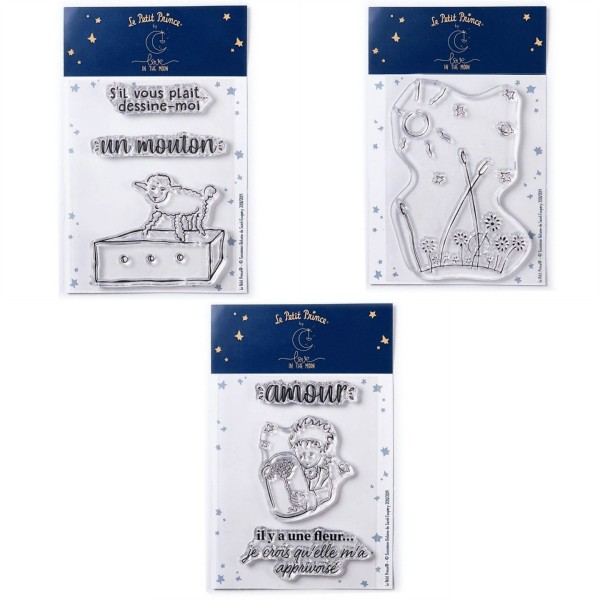 7 Tampons transparents Le Petit Prince et Mouton + Paysage + Fleur - Photo n°1