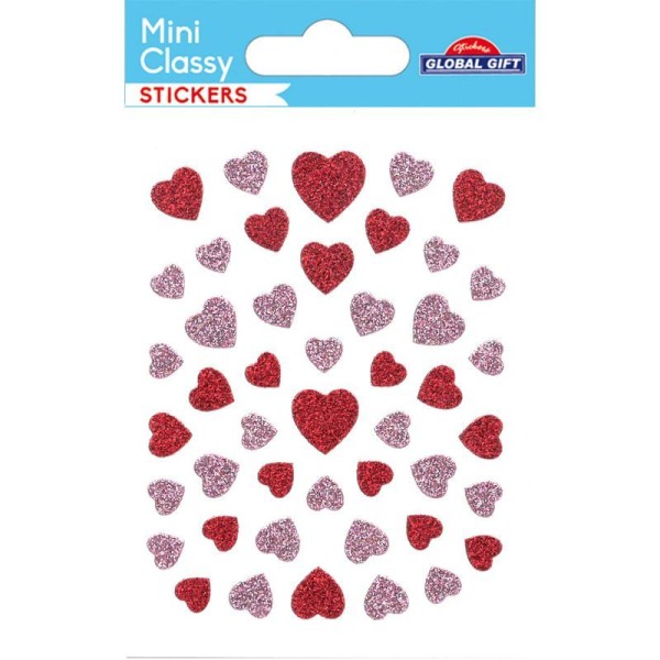 Stickers - Coeurs et roses rouges - Paillettes - 7,5 x 10 cm - Photo n°1