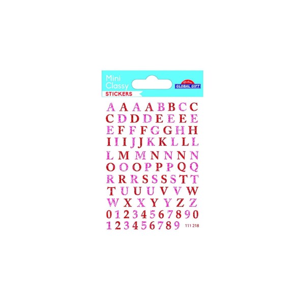 92 Autocollants - Alphabet - Rouge et Rose - Paillettes - 1,8 cm - Photo n°1