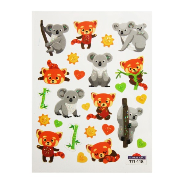 Autocollants - Koalas & Pandas Roux - Paillettes - 1,8 cm - Photo n°2