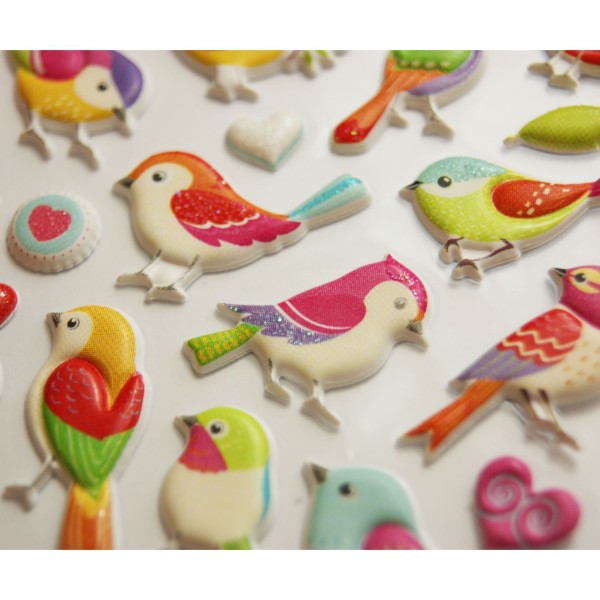 Autocollants réutilisables - Relief 3D - Oiseaux - Paillettes - Photo n°3
