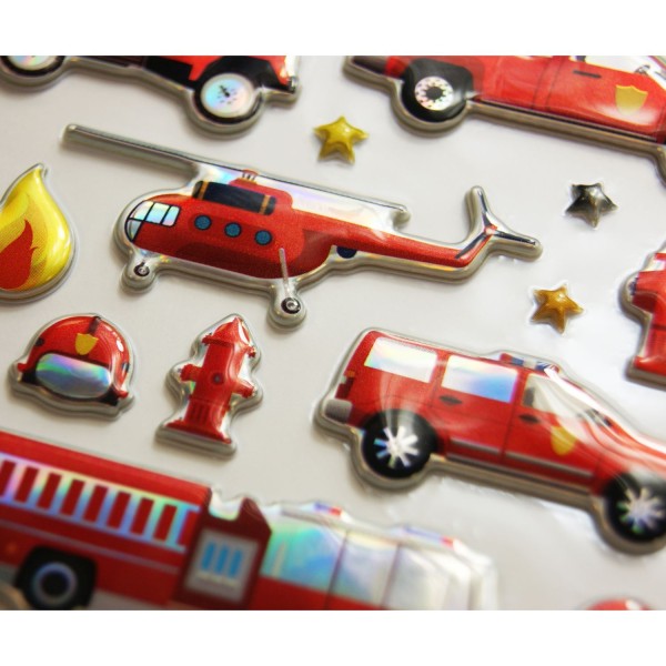 Autocollants réutilisables - Relief 3D - Pompiers - Effet métallique - Photo n°3