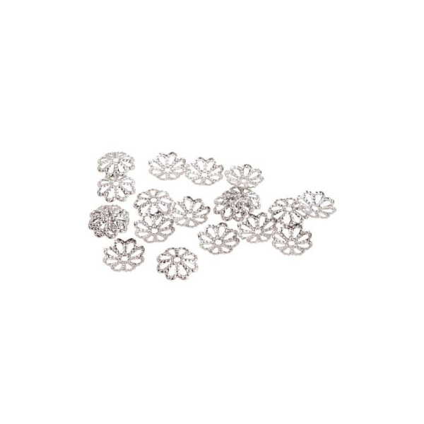 50 Calottes Perles coupelles Ajouré Fleur plaqué argent 8 mm - Photo n°1