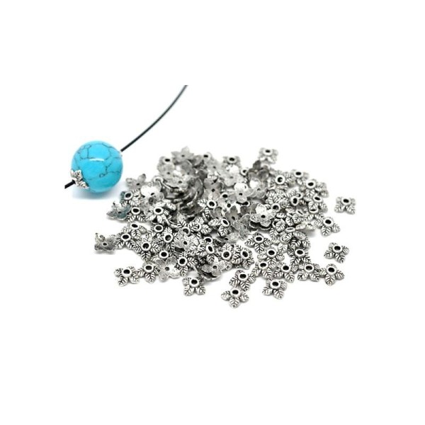 50 Calottes - Coupelles pour perles - Diam. 6 mm - Forme 4 feuilles - Photo n°1