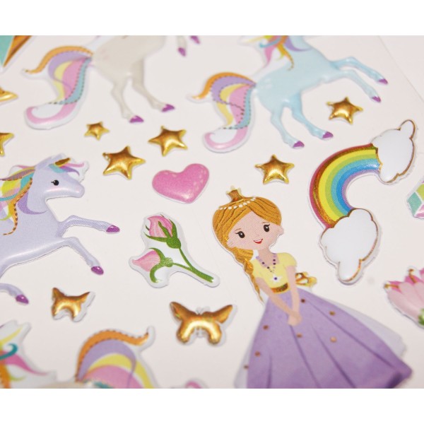 Scène à décorer pour enfants - Princesse & Licornes - Stickers Puffies - Photo n°2