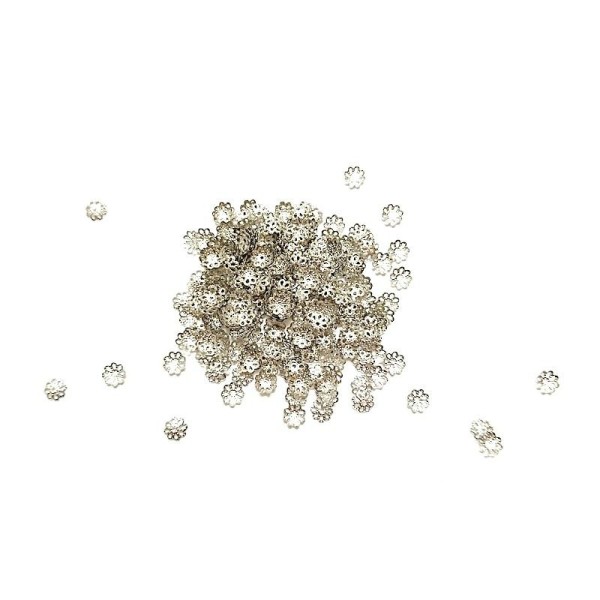100 Calottes Perles Coupelles Ajouré Fleur argenté 6 mm - Photo n°1