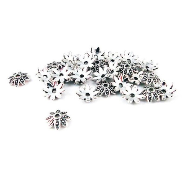 50 Perles Coupelles Fleur 8 mm argenté mat sans nickel - Photo n°1