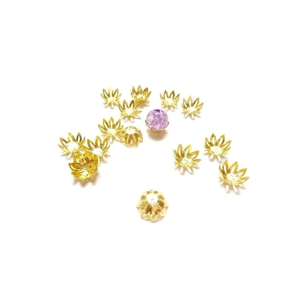 30 Accessoire Perles Coupelles Ajouré Fleur doré - Photo n°1
