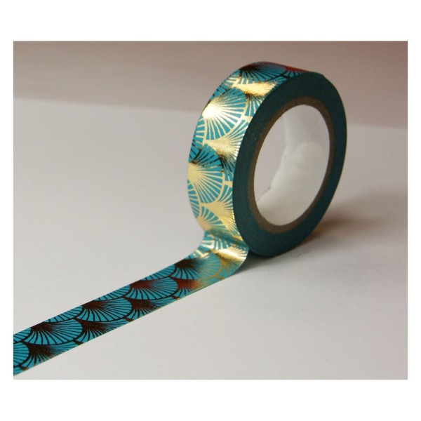 Masking tape - Éventail bleu sur fond doré - Repositionnable - 15 mm x 10 m - Photo n°2