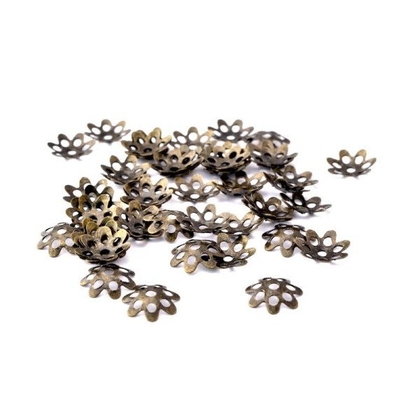 100 Calottes Perles Coupelles Fleur bronze pour création bijoux - Photo n°1