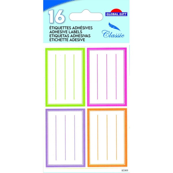 16 étiquettes adhésives scolaires - Rectangles 4 couleurs pastel - Photo n°1