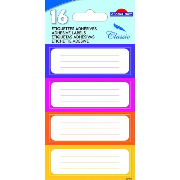 16 étiquettes adhésives scolaires - Rectangles bloc couleurs chaudes - Photo n°1