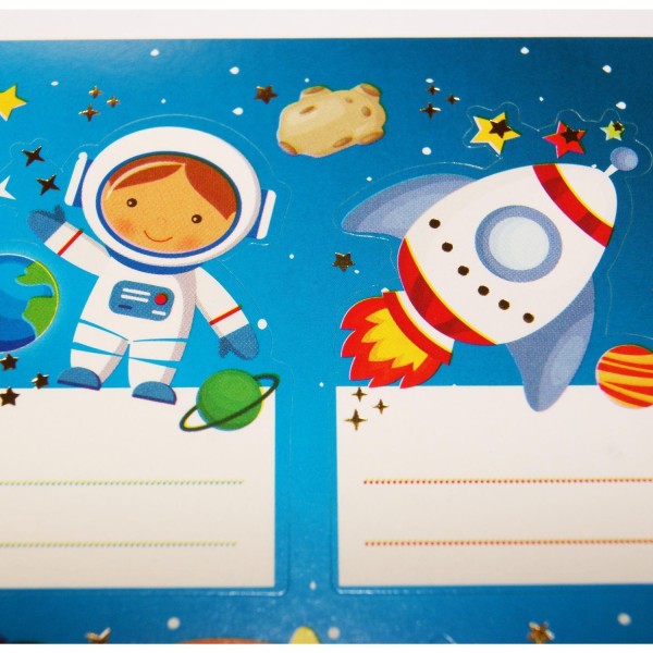 16 étiquettes adhésives scolaires - Rectangle - Astronautes dans l'espace - Dorures - Photo n°2