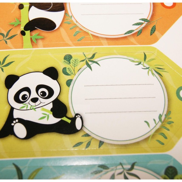 12 étiquettes adhésives scolaires - Rectangle - Pandas - Photo n°2