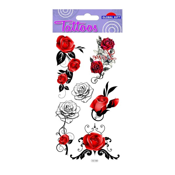 Tatouages temporaires - Roses - Noir & Rouge - Photo n°1