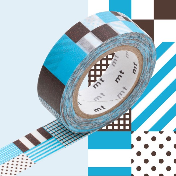 Masking tape rayé carrés bleu et noir - 1,5 cm x 7 m - Photo n°1