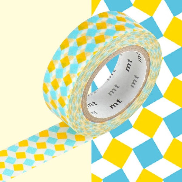 Masking tape petits carrés jaune et bleu - 1,5 cm x 7 m - Photo n°1