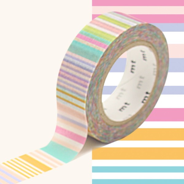 Masking tape multi lignes pastel - 1,5 cm x 7 m - Photo n°1