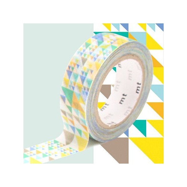 Masking tape triangles bleu, jaune - 1,5 cm x 7 m - Photo n°1