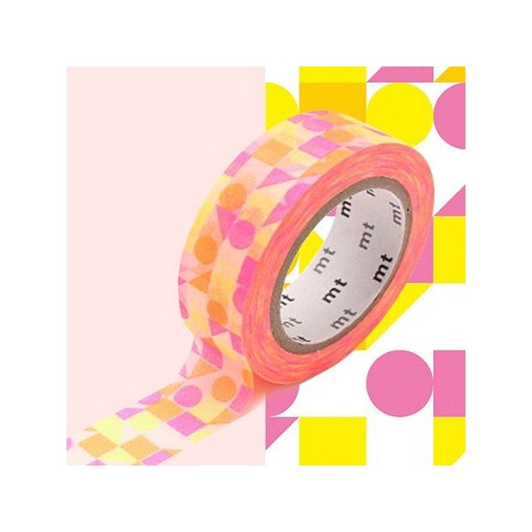 Masking tape mosaïque rose et jaune - 1,5 cm x 7 m - Photo n°1