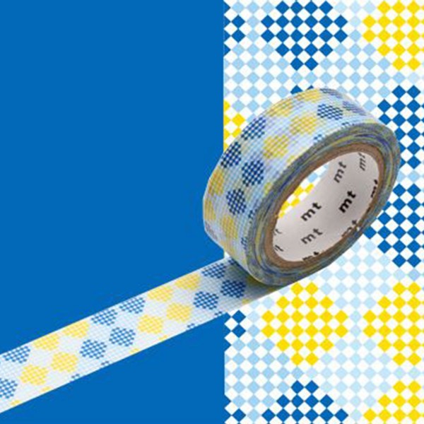 Masking tape damier - Bleu et jaune - 1,5 cm x 7 m - Photo n°1