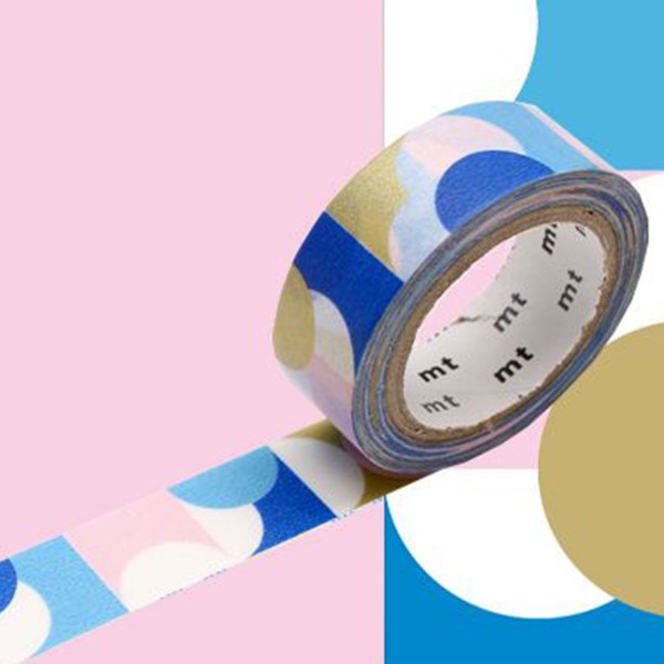 Masking tape demi-cercles - Or, rose et bleu - 1,5 cm x 7 m - Photo n°1