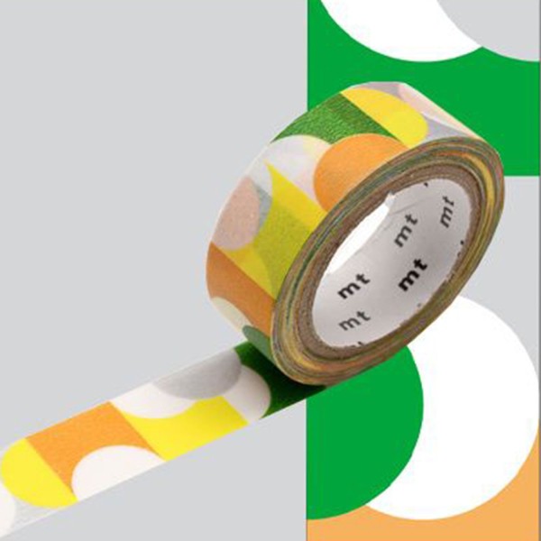 Masking tape demi-cercles - Argent, vert, jaune - 1,5 cm x 7 m - Photo n°1