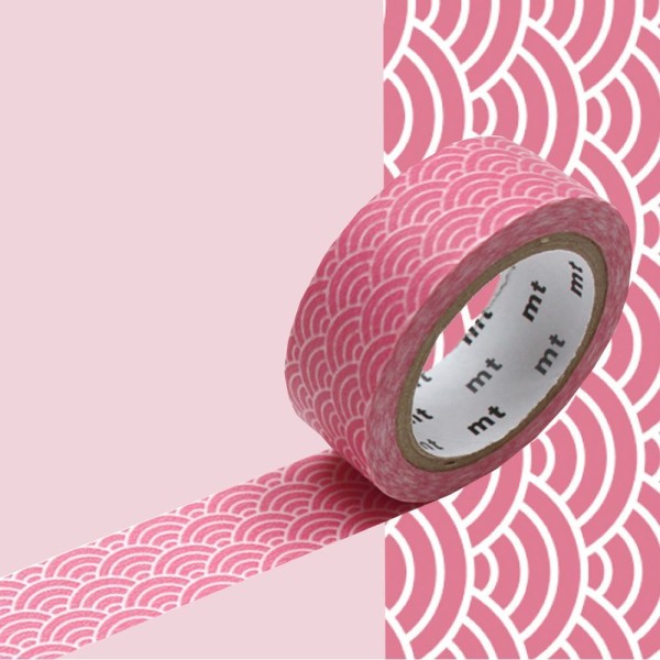 Masking tape vague Seigaiha - Rose pastel - 1,5 cm x 7 m - Photo n°1